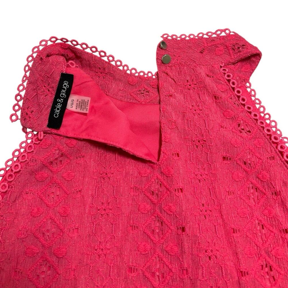 Cable & Gauge Hot Pink Lace Halter Top L Lined Eyelet Crochet Blouse Coquette - Picture 6 of 10